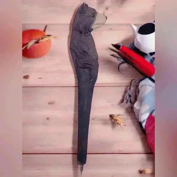 4 Hand Carved Wooden Animal Pens 1 Bear Hugging Log Holder 5 Pc Rustic Cabin - Picture 7 of 16